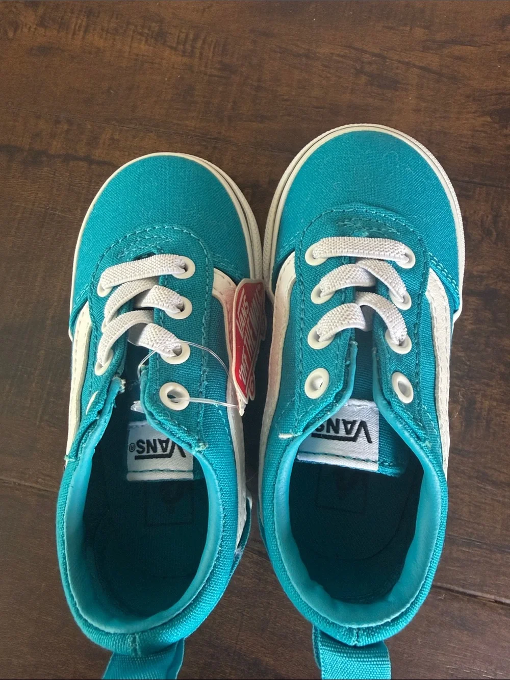 Vans Kids Teal Canvas Low Top Sneakers with White Side Stripe